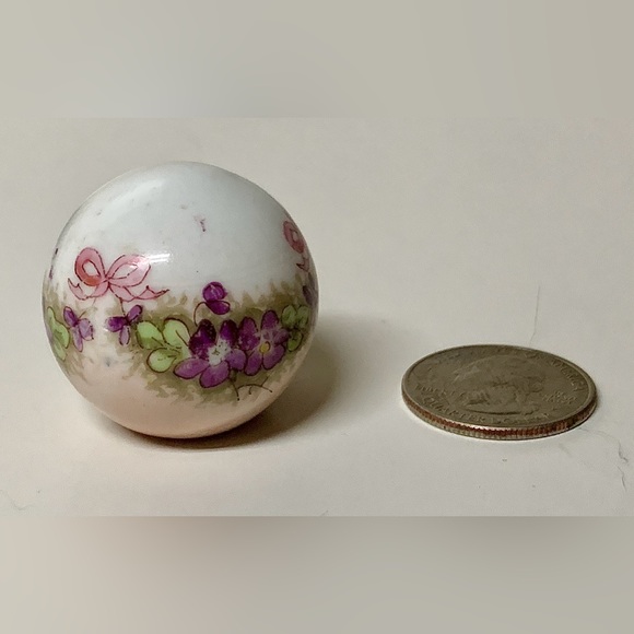 Early Mid Century Floral Bow Hand Painted Porcelain Cane Topper Ball Handle - Picture 12 of 16